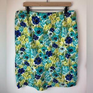 TALBOTS Woman Blue, Green, Teal & White Floral Skirt | Size 16W